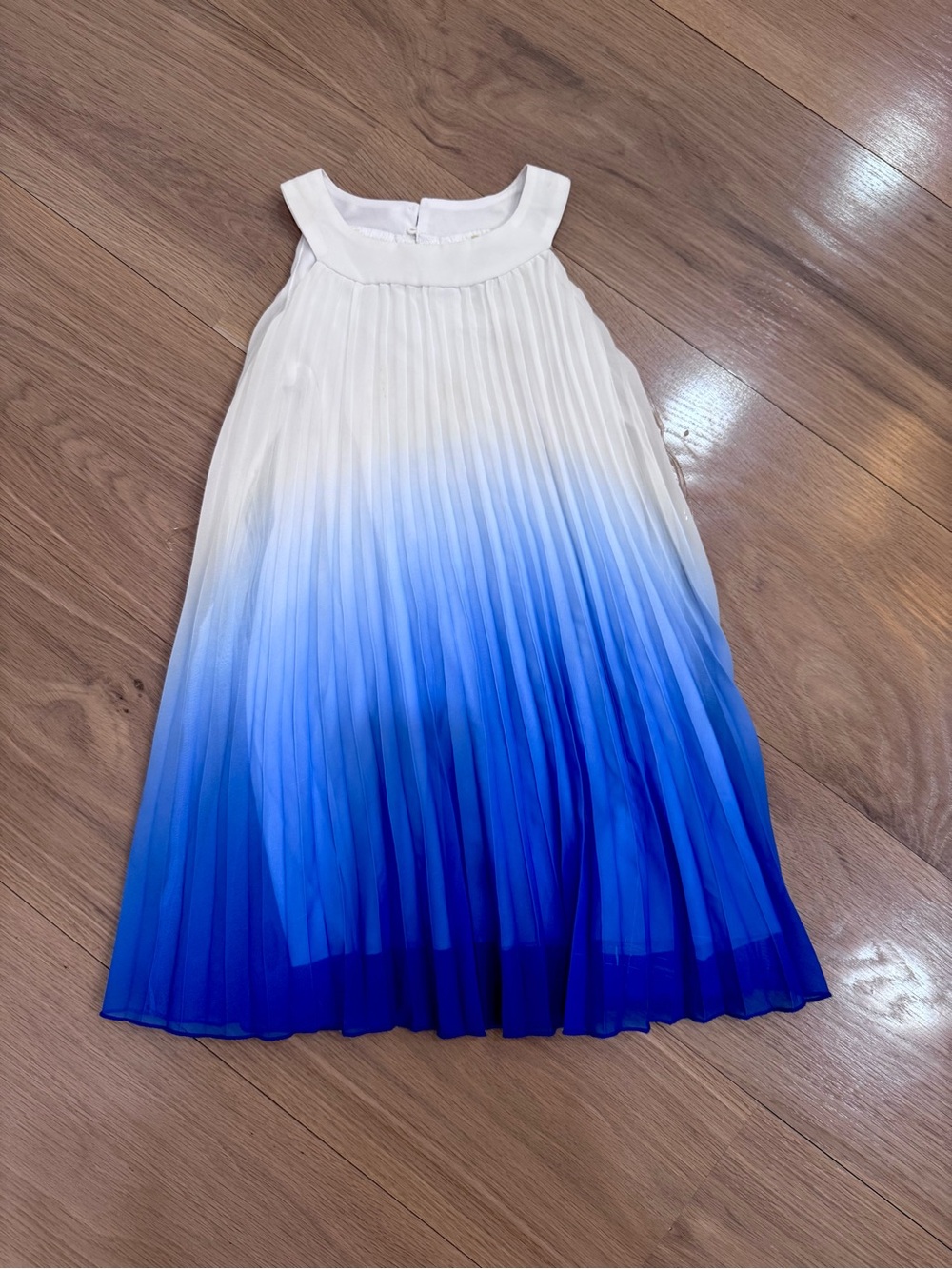 Rare Editions White to Blue Ombre Pleated Dress